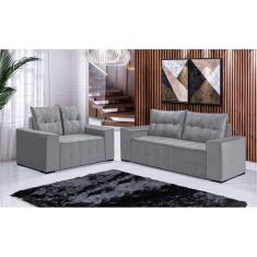 Conjunto Sofá de Veludo 3 e 2 lugares ESTILO ESTOFADOS Las Vegas 2,00x1,50m "Prata"