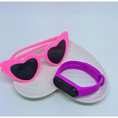 Kit Relógio Infantil Meninas Digital Led Prova água Bracelete Silicone