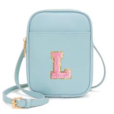 Viverte Bolsa infantil com inicial transversal para meninas, 3 bolsos, couro PU, bolsa transversal para presente personalizado para meninas adolescentes, Azul gelado, One Size