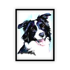 Quadro Decorativo Cachorro Border Collie Colorido com Moldura