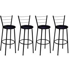 Kit 4 Banquetas Altas Preta com Encosto Assento Preto