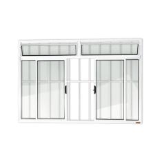 Janela Plus 4 Folhas Com Bandeira E Grade Vidro Liso 100cm X 150cm Brimak Branco