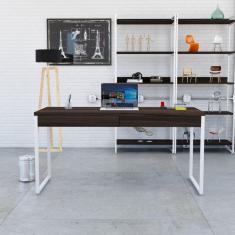 Mesa Para Escritório 150cm 2 Gavetas Kuadra Nogal - Est.branca