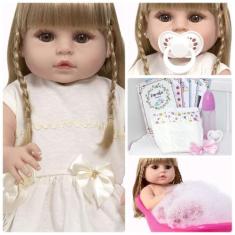 Boneca Reborn Barata Loira 100% Silicone Enxoval 13 Itens - Cegonha Re