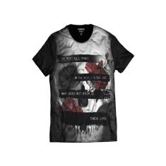 Camisa Crânio Rock Floral Morte Caveira Mexicana-Masculino