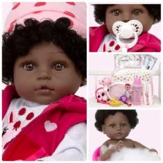 Boneca Reborn Negra Linda Girafa Kit 24 Acessórios Enxoval - Cegonha R