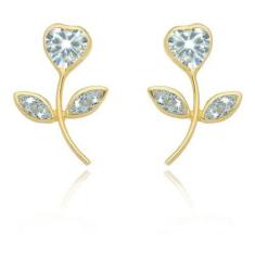 Brinco Tulipa Com Zircônias Ouro 18K - Dream Factory Jóias