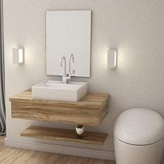 Bancada para Banheiro 80cm com Cuba Q39 e Prateleira 805w Metrópole Compace Carvalho