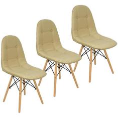 Kit 3 Cadeiras Charles Eames Botonê Eiffel Estofada Preta Branca Bege