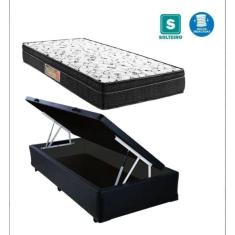 Cama Box Baú Solteiro Resistence Suede Preto + Colchão Solteiro Resistence Espuma D33 Com EPS 30x88x188