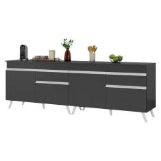 Kit Armário De Cozinha Gabinete Pia 120cm Veneza Multimóveis Mp2159 Preto/branco Preto/branco