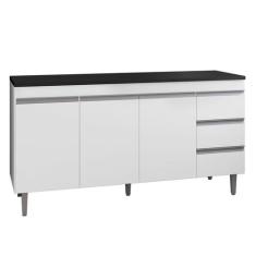 Balcão de Cozinha Andréia Branco com Tampo 160 cm Preto Fosco  AJL - A