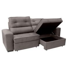 Sofá 3 Lugares Retrátil e Reclinável com Baú Lottus Suede Castanho - M