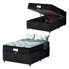 Cama Box Baú Colchão Casal Probel Molas Ensacadas Granville Pillow Top 138x188x69cm Marrom / Branco - Suporta até 110kg por Pessoa