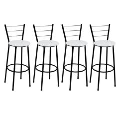Kit 4 Banquetas Altas Preta com Encosto Assento Branco