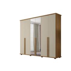 Guarda-Roupa Casal Com Espelho 6 Portas 5 Gavetas Estrela Cinamomo/Off White – RV Móveis