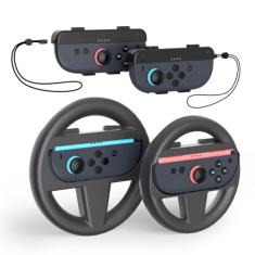 Switch 2 Steering Wheels and Wrist Straps for Nintendo Switch 2 Joycon Controller, Controller Attachment for Switch 2 Accessories, Black & 4 Pack