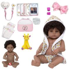 Boneca Reborn Recém Nascida Pretinha Girafa 21 Acessórios - Cegonha Re