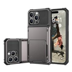 SORAKA Capa para iPhone 15 Pro com porta-cartões Capa para carteira iPhone 15 Pro Capa PC TPU 2 em 1 de camada dupla Capa à prova de choque com capacidade para 5 cartões