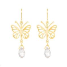 Brinco Rommanel Banhado A Ouro 18k Gancho Borboleta Vazada Com Cristal