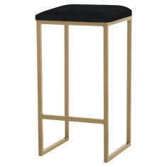 Banqueta Decorativa Billie Base Gold Veludo Preto - Gran Belo