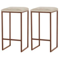 Kit 2 Banqueta Decorativa Billie Base Bronze Veludo Bege - Gran Belo