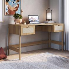 Escrivaninha 2 Gavetas 139cm Palhinha Pé Madeira Oslo Artesano Hanover