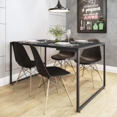 Conjunto Mesa de Jantar Industrial com 4 Cadeiras Base Madeira Eames Espresso Móveis Preto