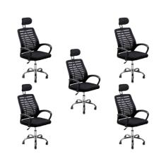 Kit 5 Cadeiras Escritório Diretor Tela Mesh Encosto De Cabeça + E-book