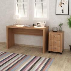 Conjunto Home Office 2 Peças Escrivaninha com Gaveteiro 3 Gavetas Espresso Móveis Amendoa