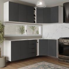 Cozinha Modulada 8 Peças sem Tampo sem Rodapé 4 Aéreos e 4 Balcões Ipanema Cabecasa Madeiramadeira Grafite Trama