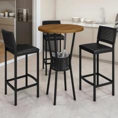 Conjunto Bistrô Bar Ripado com 3 Banquetas Madri Preto/Preto Galaxy