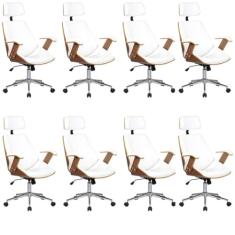 Kit 8 Cadeiras de Escritório Presidente Giratória com Apoia Cabeça Office Lisboa Branco