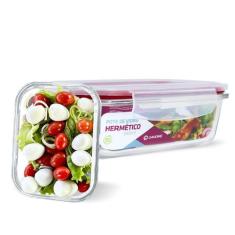 Kit Conjunto 2 Potes Vidro Hermético Tampa Plástico Marmita Mantimento