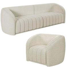 Sofá Decorativo 4 Lugares 332cm E Poltrona Meris M22 Boucle Cru - Mpozenato