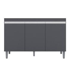 Balcão Gabinete Para Pia 120cm 3 Portas Sem Tampo Manu Cinza - Ajl Móveis