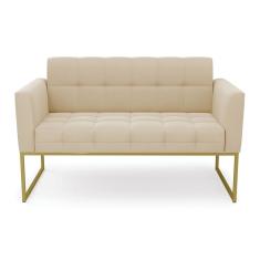 Sofá Namoradeira Elisa Suede Bege Base Metálica Industrial Dourada - D'rossi