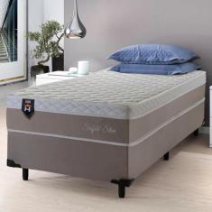 Conjunto Cama Box Solteiro Sheffield 88x188x65 Bege c/ Molas Ensacadas