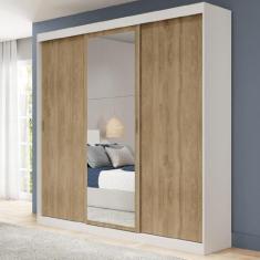 Guarda Roupa Solteiro 3 Portas 4 Gav 1 Espelho Branco Fenix - MÓVEIS C