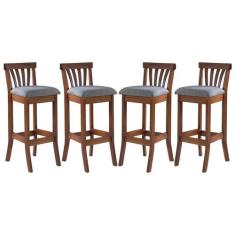 Kit 4 Banquetas Alta em Madeira Anthurium Estofada Linho Cinza L55 RMI