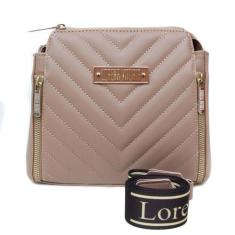Bolsa Feminina Bordada Transversal Alça Bordada Lorena Vitoria, Nude