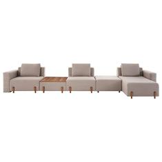 Sofá Decorativo Pierre 5 Módulos Linho Bege/Noce - Gran Belo