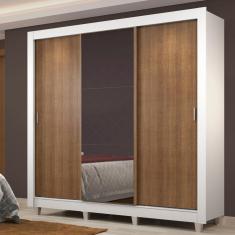Guarda Roupa Casal Madesa Lyon Plus 3 Portas de Correr com Espelho 4 Gavetas com Pés