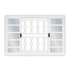 Janela de Correr Aço 4 Folhas com Grade Elo MGM Minas Sul 100cmx120cm Requadro 12cm Vidro Mini Boreal Branco