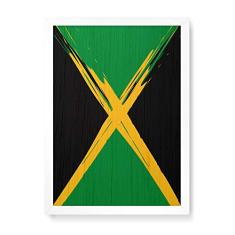 Arte Maníacos Quadro Decorativo em Madeira Bandeira Jamaica - 23x16,25cm (Moldura caixa em laca branca)