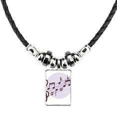 DIYthinker Colar de notas musicais em formato redondo com pingente de corda de couro