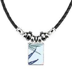 DIYthinker Colar com estampa de plantas abstratas de folha, joias, torque, pingente de corda de couro