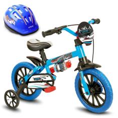 Bicicleta Criança De 3 A 5 Anos Aro 12 Menino Veloz Com Capacete Azul Nathor