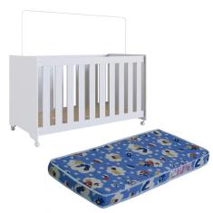 Berço Com Colchao E Rodizios LA012 Branco Comm