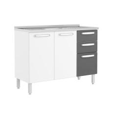 Balcão De Cozinha Modulado Evidence 7025 C- Pia 3 Portas E 2 Gavetas Branco-preto - Bertolini